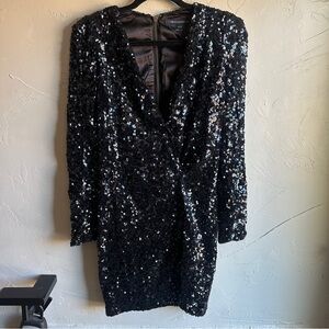 French Connection Black Sequin Mini Dress Dark Glam Night Out Club Sz 6